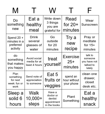 Love Yourself Bingo Card