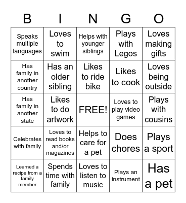 Our Treasures Bingo Card