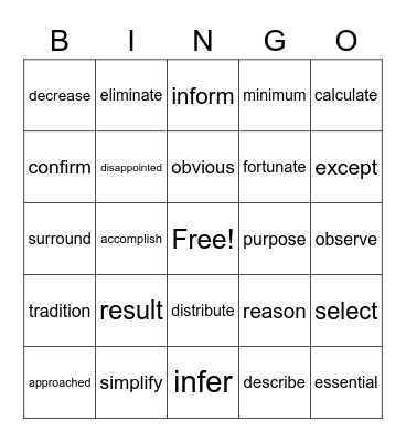 Academic Vocabulary 1 Bingo Card