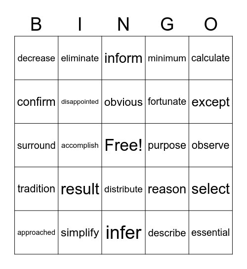 Academic Vocabulary 1 Bingo Card