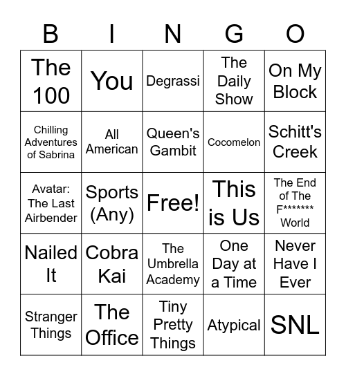 What Did You Watch? Bingo Card