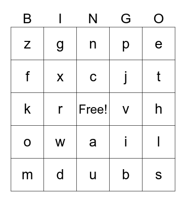 Alphabet Bingo Card