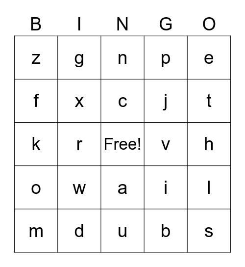Alphabet Bingo Card