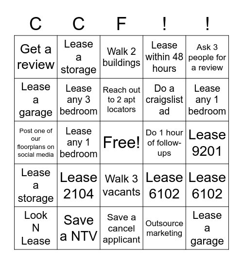 CCF Bingo Card