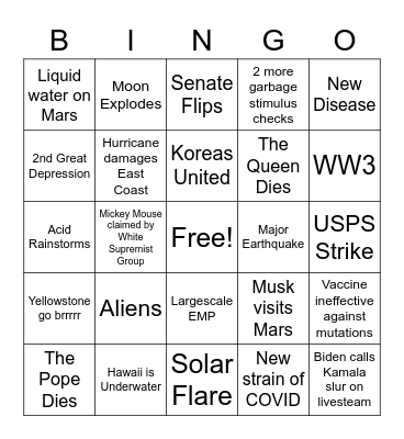 Hana's 2021 BINGO Card Bingo Card