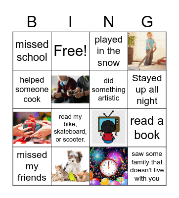 Winter Break Bingo Card