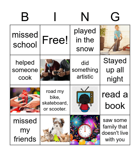 Winter Break Bingo Card