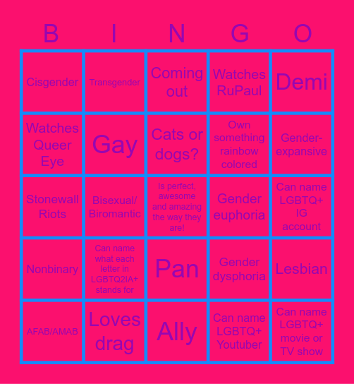 Rainbow Alliance Bingo Card