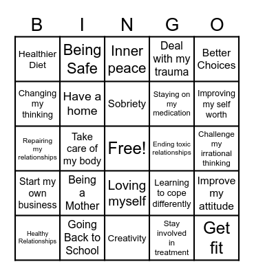 New Years Resolutions Bingo Card