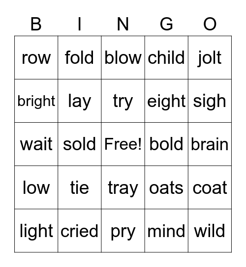 VT Review - a,i,o Bingo Card