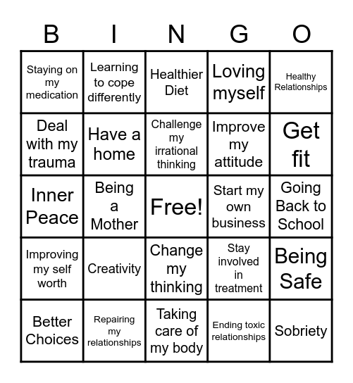 New Years Resolutions Bingo Card