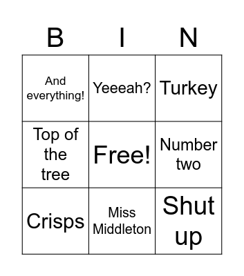 Miss Brannelly Bingo Card