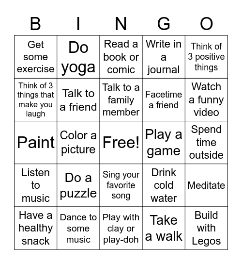 Coping Strategies BINGO Card