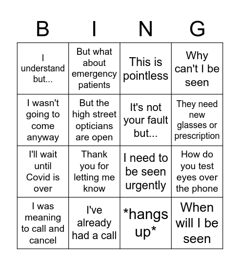 Telephone appointment convert Bingo Card