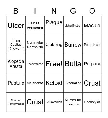 Primary and Secondary Lesion Bingo Card