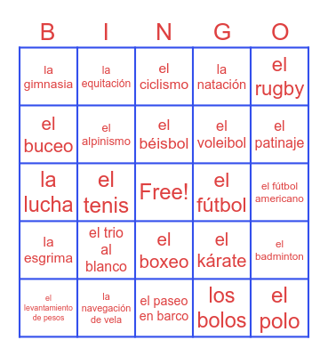 Los Deportes Bingo Card