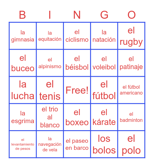 Los Deportes Bingo Card