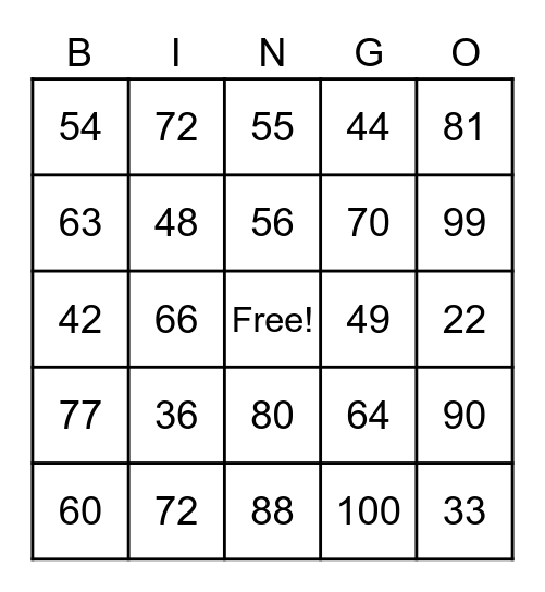 Multiplication Facts 6-11 Bingo Card