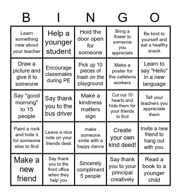 Your Kindness Matters ! Bingo Card