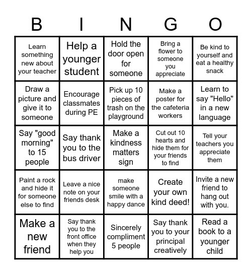 Your Kindness Matters ! Bingo Card