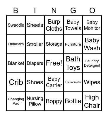Baby Blingo Bingo Card