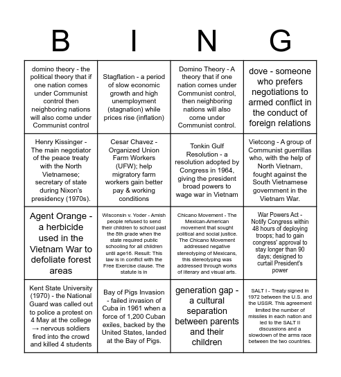 nixon Bingo Card