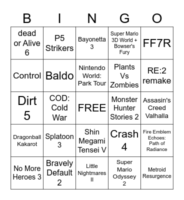 Nintendo Showcase Bingo Card