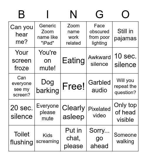 Zoom Bingo Card