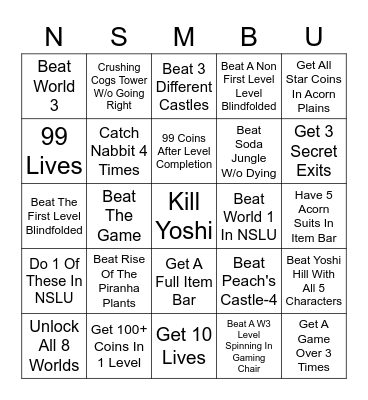 NSMBU/U Deluxe Gaming Bingo Card