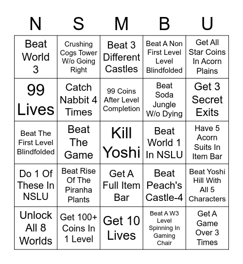 NSMBU/U Deluxe Gaming Bingo Card