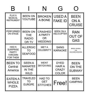 GET TO KNOW YOU BINGO Card