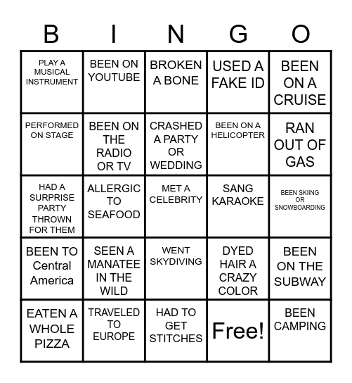 GET TO KNOW YOU BINGO Card