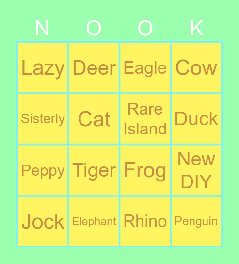 Mystery Tour Bingo Card