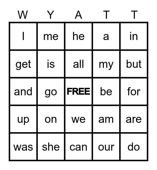 SIGHT WORD BINGO Card