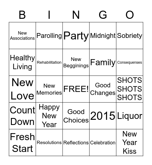 New Year 2015 Bingo Card