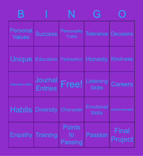 Welcome to Interpersonal Relationships! Bingo Card