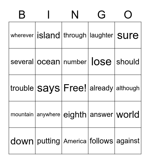 Eliyashu Sight Word Bingo Card