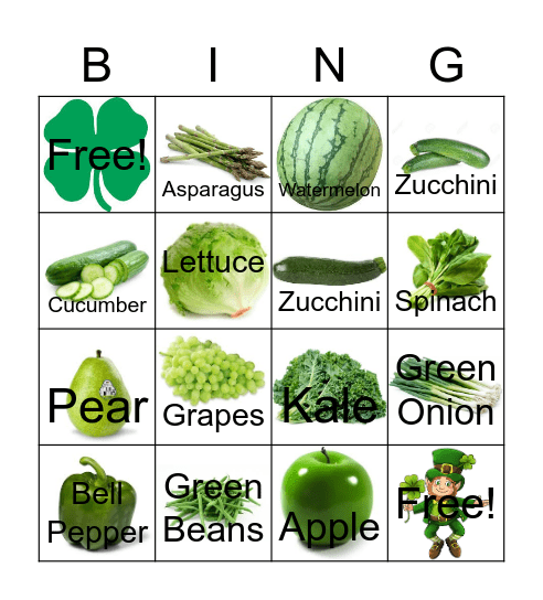 BINGO - Kidney Friendly Green Foods Bingo Card