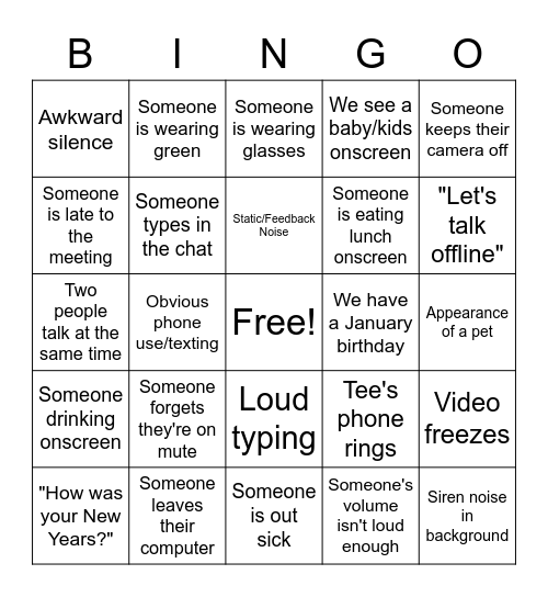 O&HI Team Bingo Card