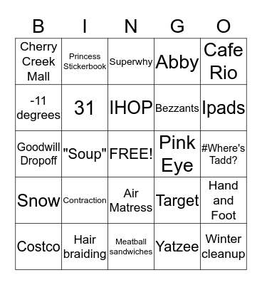 Denver Trip Bingo Card