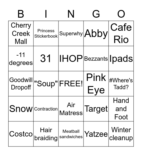 Denver Trip Bingo Card