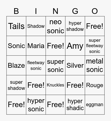 Sonic bingo Card