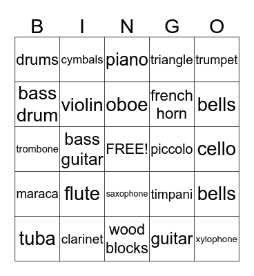 Instrument Bingo Card