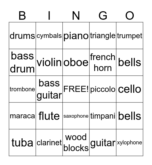 Instrument Bingo Card