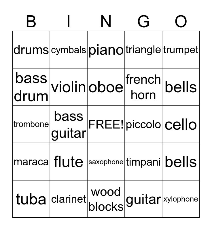 Instrument Bingo Card