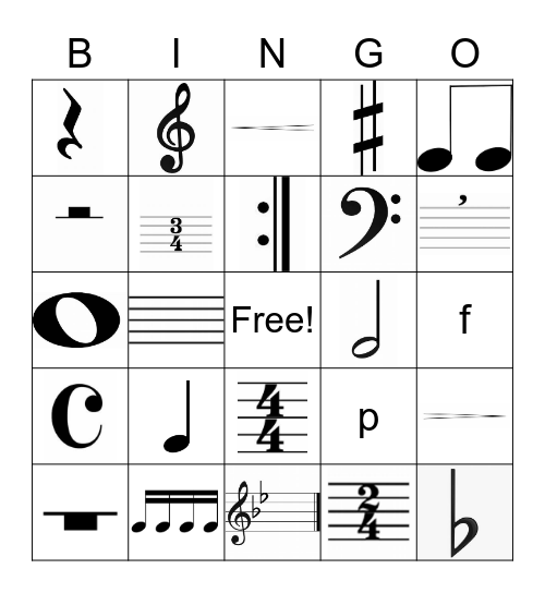 Beginning Band Bingo Card