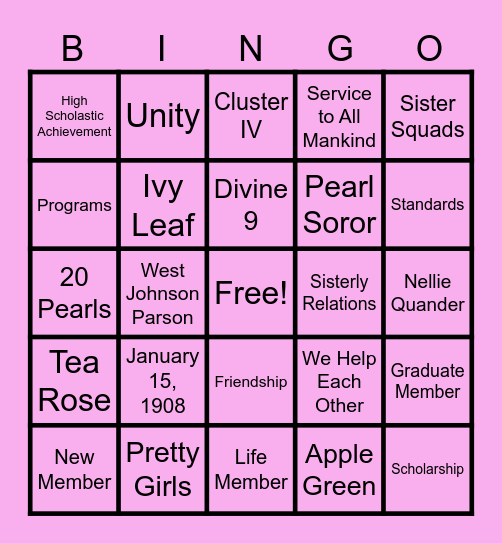 AKA Bingo Card