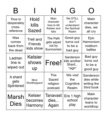 Mistborn era 3 bingo Card