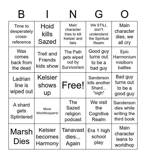 Mistborn era 3 bingo Card