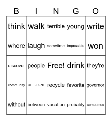 VOCABULARY AND SIGHT wORDS Bingo Card